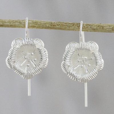 Sterling silver drop earrings, 'Tasteful Blossoms' - Floral Sterling Silver Drop Earrings from Thailand