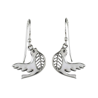 Sterling silver dangle earrings, 'Free Doves' - Dove-Shaped Sterling Silver Dangle Earrings from Thailand