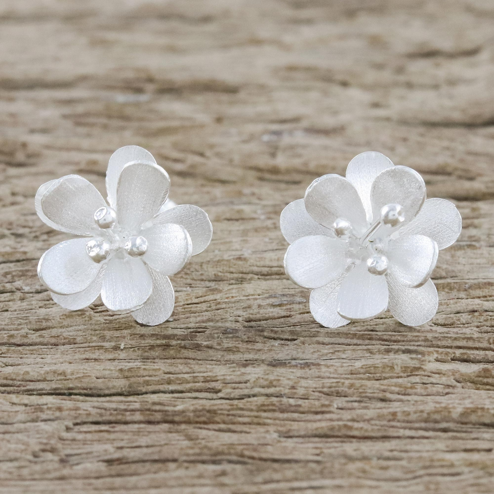 Flower-Shaped Sterling Silver Button Earrings from Thailand