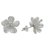 Sterling silver button earrings, 'Fantastic Blossoms' - Flower-Shaped Sterling Silver Button Earrings from Thailand