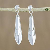 Sterling silver dangle earrings, 'Petal Trinity' - Handcrafted Sterling Silver Dangle Earrings from Thailand