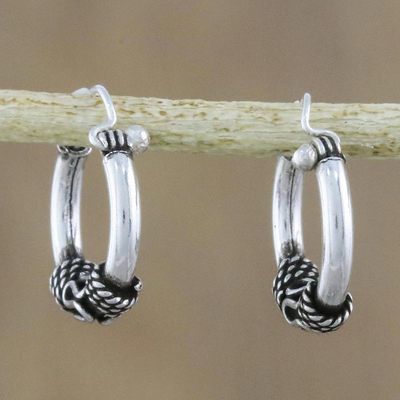 Sterling silver hoop earrings, 'Thai Flair' - Hand Crafted Sterling Silver Hoop Earrings from Thailand
