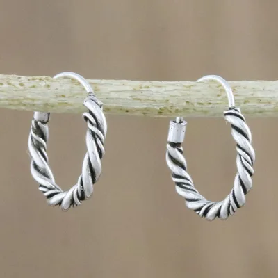 Sterling silver hoop earrings, 'Braided Beauty' - Hand Crafted Sterling Silver Hoop Earrings from Thailand