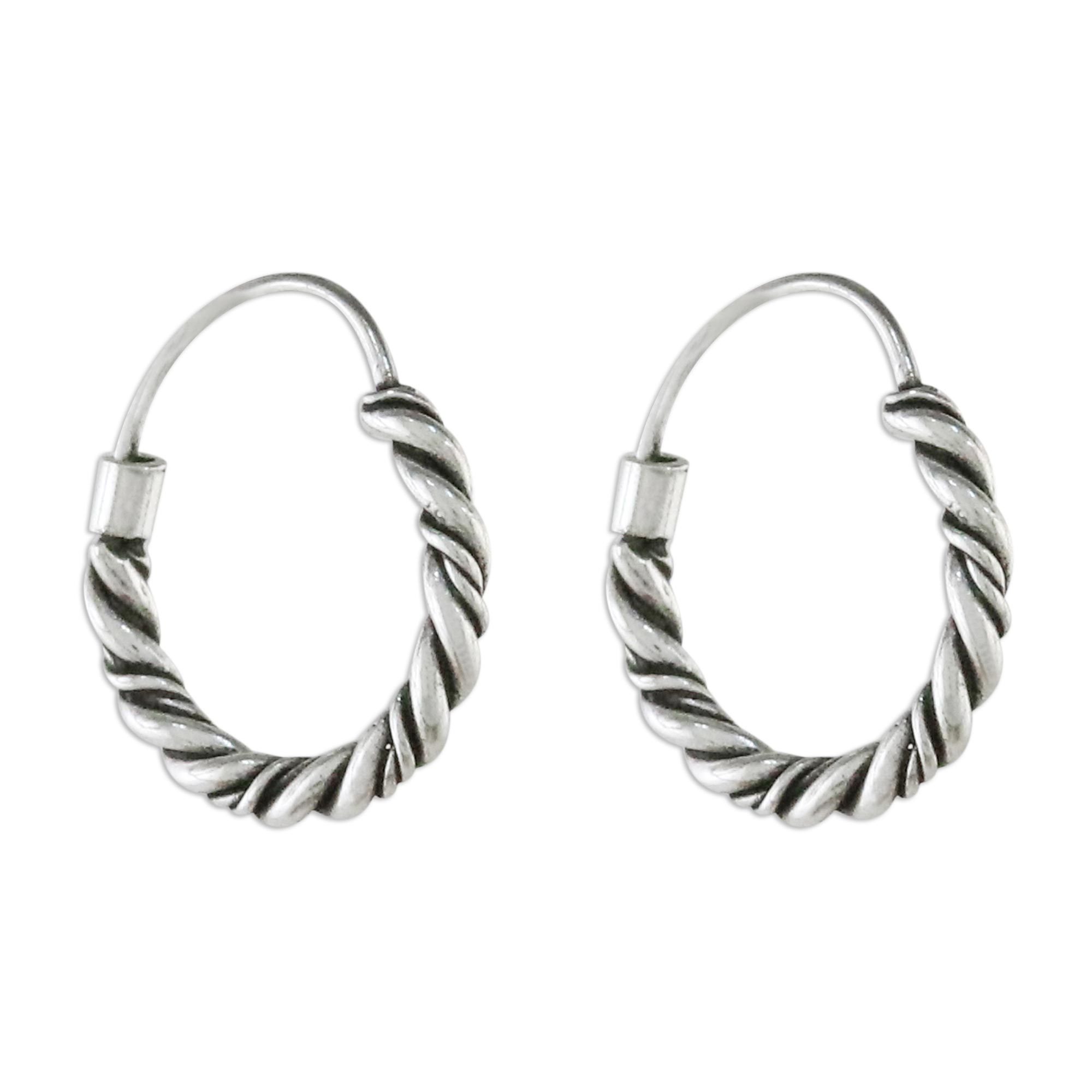 Hand Crafted Sterling Silver Hoop Earrings from Thailand Braided