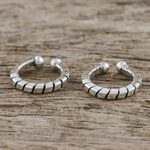 Sterling silver ear cuffs, 'Modern Link' (pair) - Hand Crafted Thai Sterling Silver Ear Cuff Earrings (Pair)
