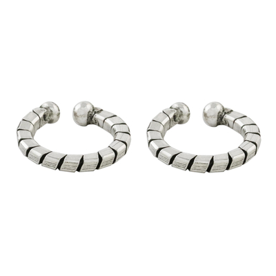 Sterling silver ear cuffs, 'Modern Link' (pair) - Hand Crafted Thai Sterling Silver Ear Cuff Earrings (Pair)
