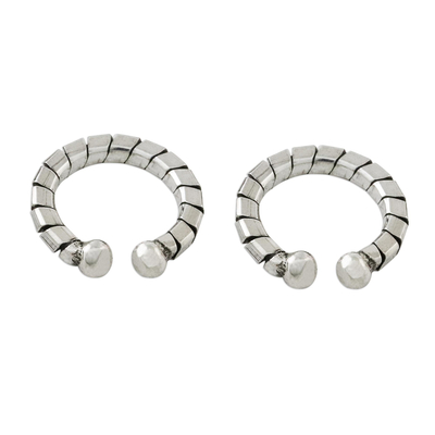 Sterling silver ear cuffs, 'Modern Link' (pair) - Hand Crafted Thai Sterling Silver Ear Cuff Earrings (Pair)