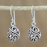 Sterling silver dangle earrings, 'Swirling Eggs' - Elegant Sterling Silver Dangle Earrings from Thailand