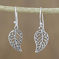Sterling silver dangle earrings, 'Swirling Leaves' - Spiraling Leaf-Shaped Sterling Silver Earrings from Thailand