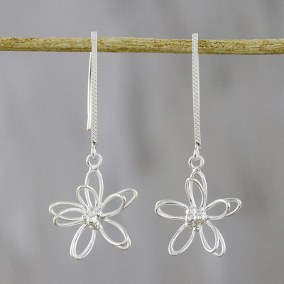 Sterling silver dangle earrings, 'Dewy Daisies' - Floral Sterling Silver Dangle Earrings from Thailand