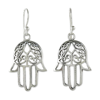 Sterling silver dangle earrings, 'Hamsa Soul' - Hamsa Sterling Silver Dangle Earrings from Thailand
