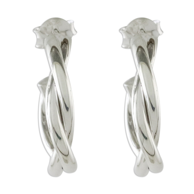 Sterling silver half-hoop earrings, 'Spiral Curves' - Spiral-Shaped Silver Half-Hoop Earrings from Thailand