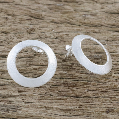 Sterling silver drop earrings, 'Classic Circles' - Circular Sterling Silver Drop Earrings from Thailand