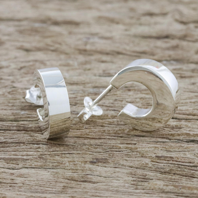 Sterling silver half-hoop earrings, 'Stellar Reflection' - Gleaming Sterling Silver Half-Hoop Earrings from Thailand