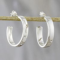 Sterling silver half-hoop earrings, 'Shiny Curves' - High-Polish Sterling Silver Half-Hoop Earrings from Thailand