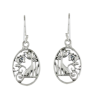 Cat and Butterfly Sterling Silver Earrings from Thailand