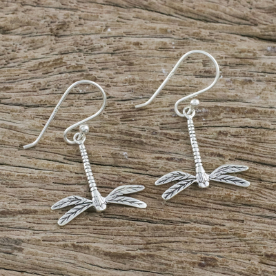 Sterling silver dangle earrings, 'Darling Dragonflies' - Dragonfly Sterling Silver Dangle Earrings from Thailand