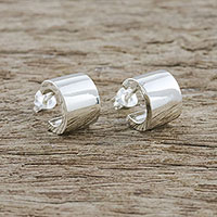 Sterling silver half-hoop earrings, 'Flash of Light' - High-Polish Sterling Silver Half-Hoop Earrings from Thailand