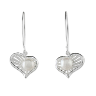 Cultured pearl dangle earrings, 'Heart of the Sea' - Heart-Shaped Cultured Pearl Dangle Earrings from Thailand