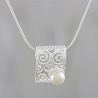 Cultured pearl pendant necklace, 'Glowing Harmony' - Spiral Motif Cultured Pearl Pendant Necklace from Thailand