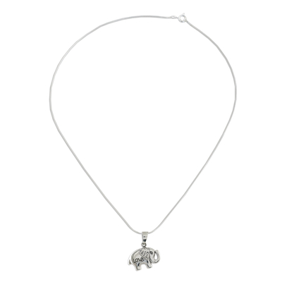 Sterling silver pendant necklace, 'Elephant Adoration' - Thai Elephant Themed Sterling Silver Pendant Necklace