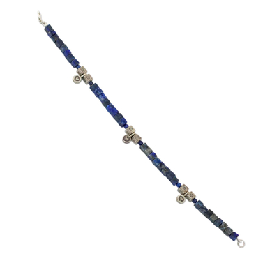 Lapis lazuli beaded bracelet, 'Indigo Love' - Lapis Lazuli and Karen Silver Beaded Bracelet from Thailand