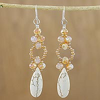 Beaded dangle earrings, 'Exciting Adventure in White'