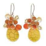 Calcite cluster earrings, 'Yellow Holiday Dreams' - Yellow Calcite Handcrafted Modern Thai Cluster Earrings