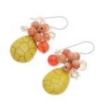 Calcite cluster earrings, 'Yellow Holiday Dreams' - Yellow Calcite Handcrafted Modern Thai Cluster Earrings