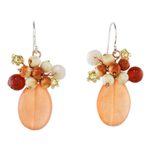 Quartz and calcite cluster earrings, 'Ginger Holiday Dreams' - Handcrafted Quartz and Calcite Thai Cluster Earrings