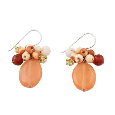 Quartz and calcite cluster earrings, 'Ginger Holiday Dreams' - Handcrafted Quartz and Calcite Thai Cluster Earrings