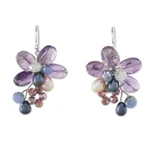 Amethyst and cultured pearl dangle earrings, 'Elegant Flora' - Amethyst and Cultured Pearl Earrings from Thailand