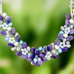 Lapis lazuli and cultured pearl beaded necklace, 'Elegant Flora' - Lapis Lazuli and Cultured Pearl Necklace from Thailand