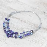 Lapis lazuli and cultured pearl beaded necklace, 'Elegant Flora' - Lapis Lazuli and Cultured Pearl Necklace from Thailand