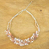 Quartz and cultured pearl beaded necklace, 'Elegant Flora' - Quartz and Cultured Pearl Beaded Necklace from Thailand