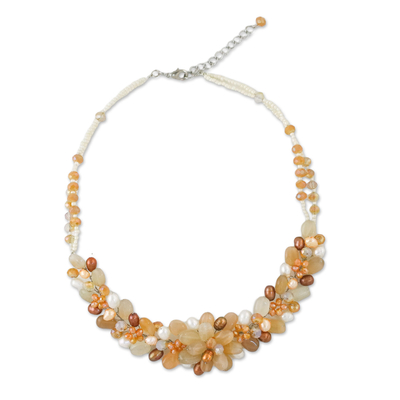 Quartz and Cultured Pearl Beaded Necklace from Thailand