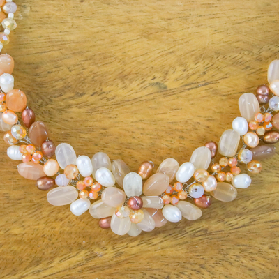 Quartz and cultured pearl beaded necklace, 'Elegant Flora' - Quartz and Cultured Pearl Beaded Necklace from Thailand