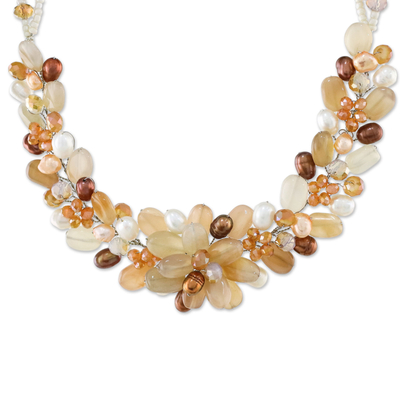 Collar de cuentas de cuarzo y perlas cultivadas - Collar con cuentas de cuarzo y perlas cultivadas de Tailandia