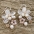 Rose quartz and cultured pearl dangle earrings, 'Elegant Flora' - Rose Quartz and Cultured Pearl Dangle Earrings from Thailand