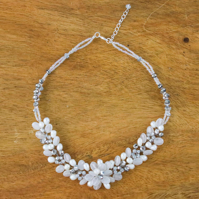 Collar de cuentas de cuarzo y perlas cultivadas - Collar de perlas y cuarzo blanco de Tailandia