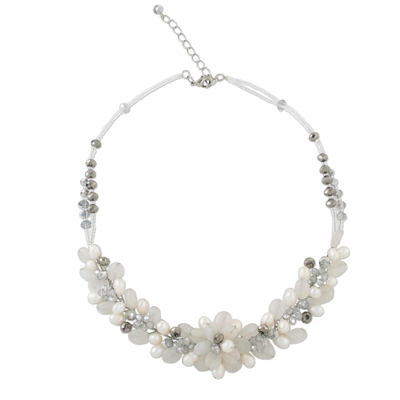 White Quartz and Pearl Beaded Necklace from Thailand