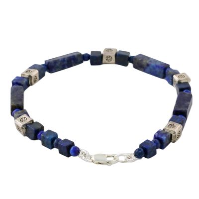 Lapis lazuli beaded bracelet, 'Indigo Dream' - Lapis Lazuli and Silver Beaded Bracelet from Thailand