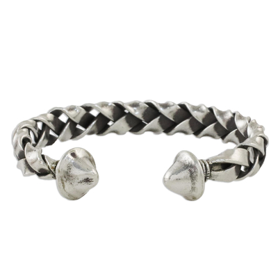 Sterling silver cuff bracelet, 'Ceriy Strength' - Handmade Sterling Silver Thai Hill Tribe Cuff Bracelet