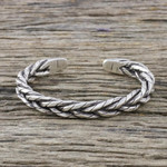 Sterling silver cuff bracelet, 'Chiang Mai Signature' - Handmade Sterling Silver Thai Hill Tribe Cuff Bracelet