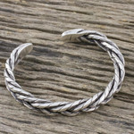 Sterling silver cuff bracelet, 'Chiang Mai Signature' - Handmade Sterling Silver Thai Hill Tribe Cuff Bracelet