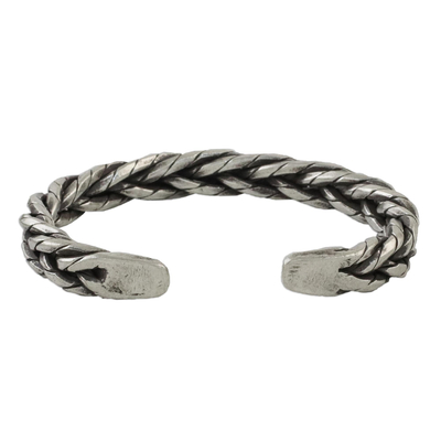 Sterling silver cuff bracelet, 'Chiang Mai Signature' - Handmade Sterling Silver Thai Hill Tribe Cuff Bracelet