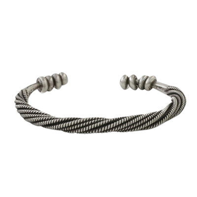 Sterling silver cuff bracelet, 'Serene Wave' - Handmade Sterling Silver Thai Hill Tribe Cuff Bracelet