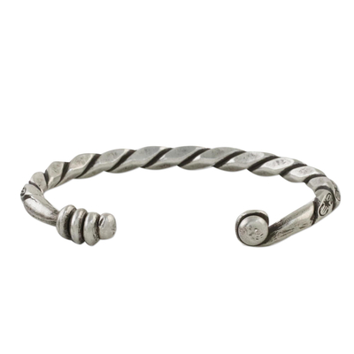 Sterling silver cuff bracelet, 'Lanna Flora' - Handmade Sterling Silver Thai Hill Tribe Cuff Bracelet