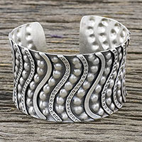 Sterling silver cuff bracelet, 'Silver Ripple'