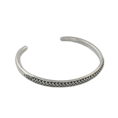 Sterling silver cuff bracelet, 'Hill Tribe Signature' - Handmade Sterling Silver Thai Hill Tribe Cuff Bracelet